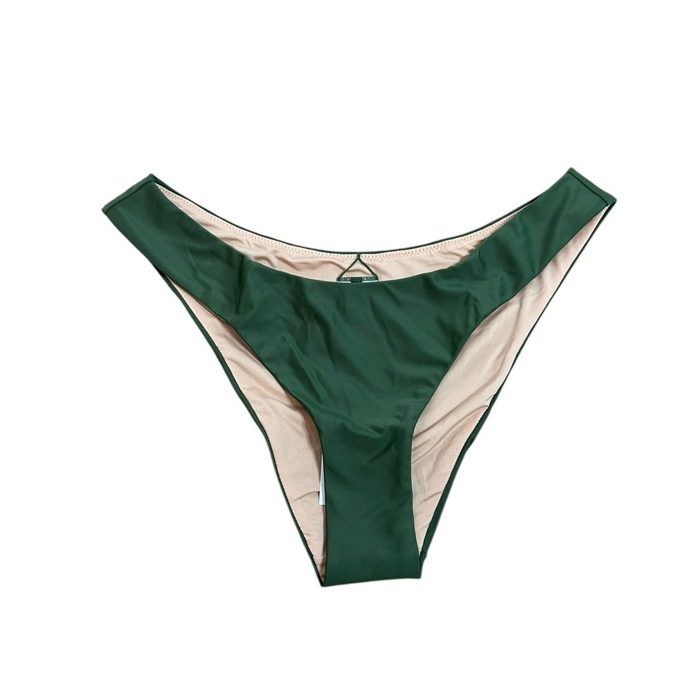 J. Crew Safari Green Curved-Waist Cheeky Bikini Bottom Women’s Sz Med BC125 NWT